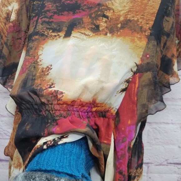 Worthington Sheer Nature Scene Blouse Size L Witchy Forest Dark Fairy Whimsigoth - Picture 6 of 9